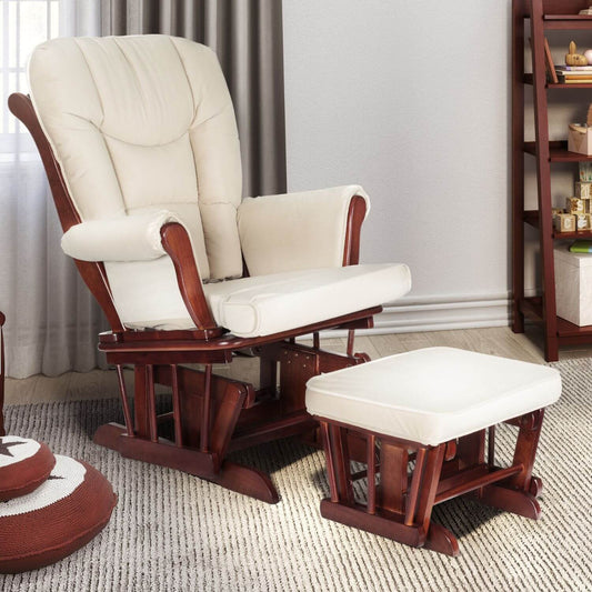 AFG Sleigh Glider Chair and Ottoman Espresso w/ Beige Cushion | GL7126E