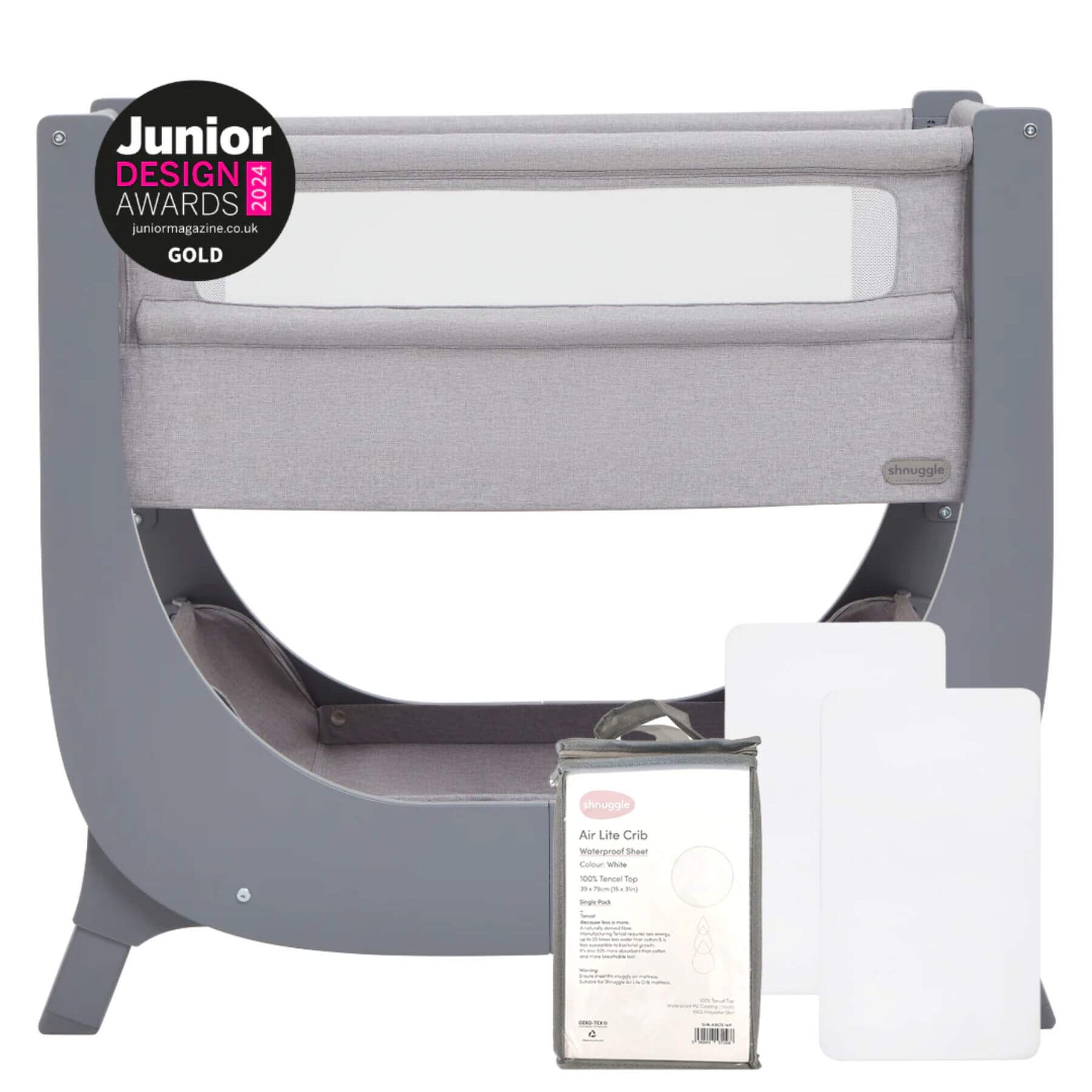 Shnuggle Air Lite Bedside Crib Grey