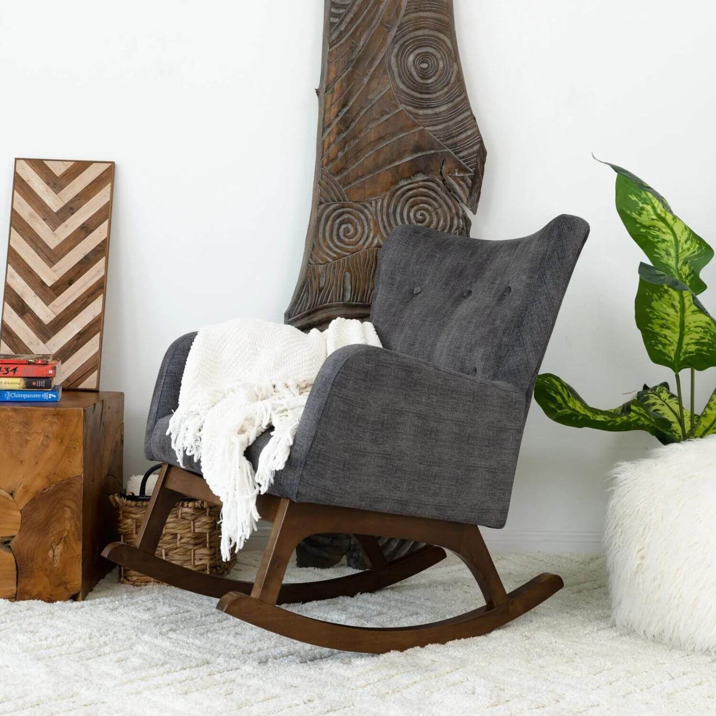 Ashcroft Alexa Gray Velvet Fabric Nursery Rocking Chair