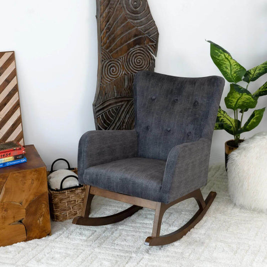 Ashcroft Alexa Gray Velvet Fabric Nursery Rocking Chair