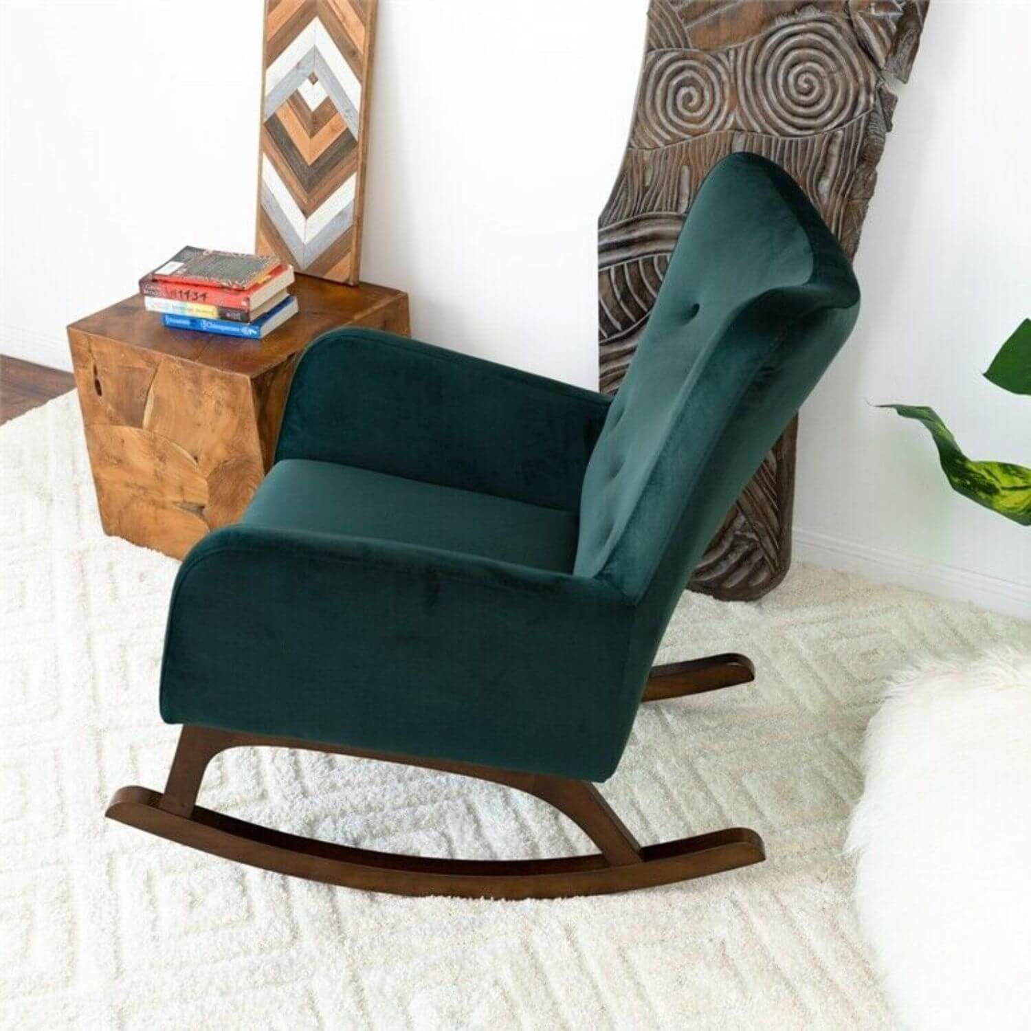 Ashcroft Alexa Green Velvet Fabric Nursery Rocking Chair - Lifestyle