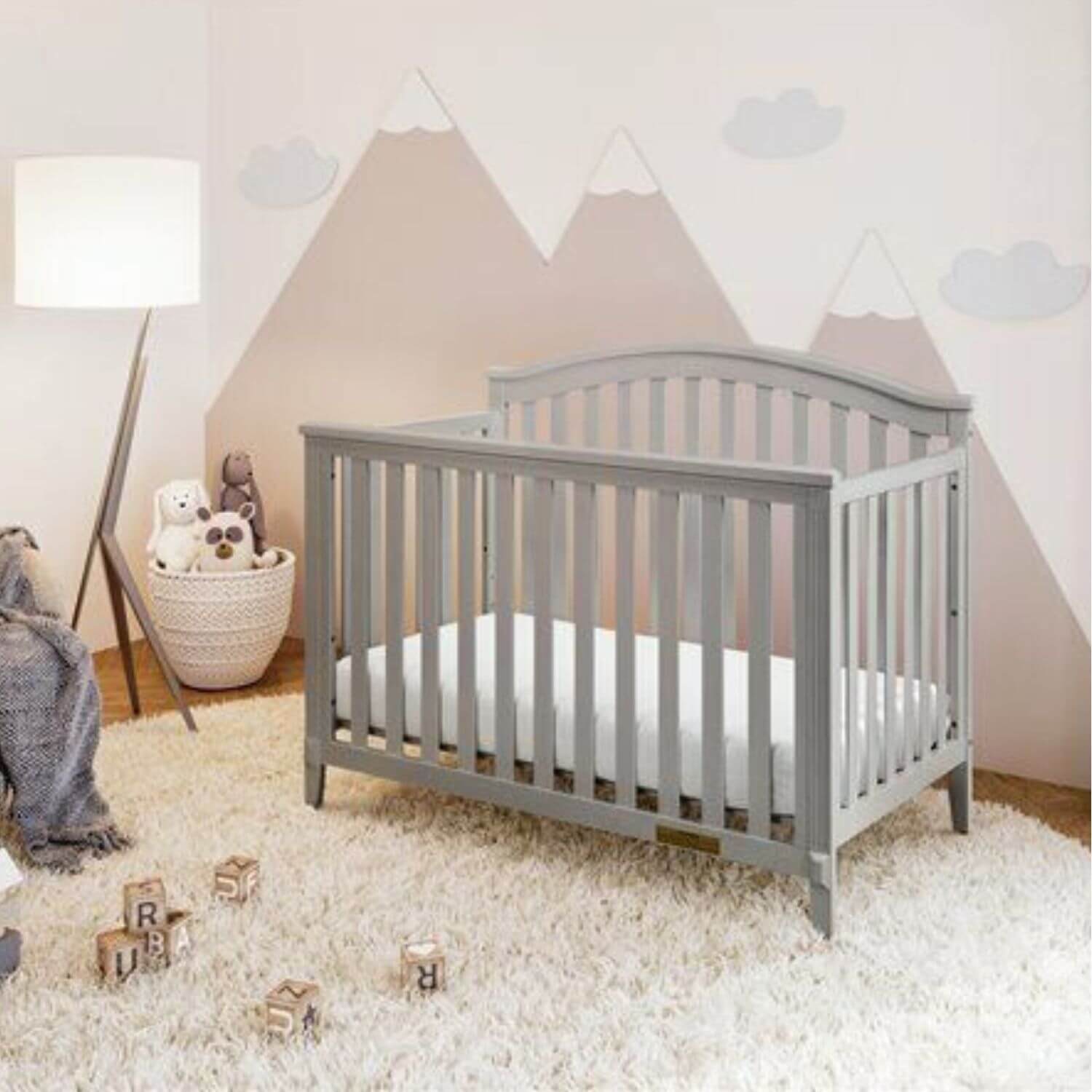 AFG Alice 4-in-1 Baby Crib with Guardrail Gray