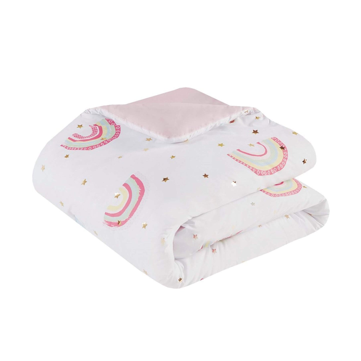 Alicia Rainbow and Metallic Stars Comforter White