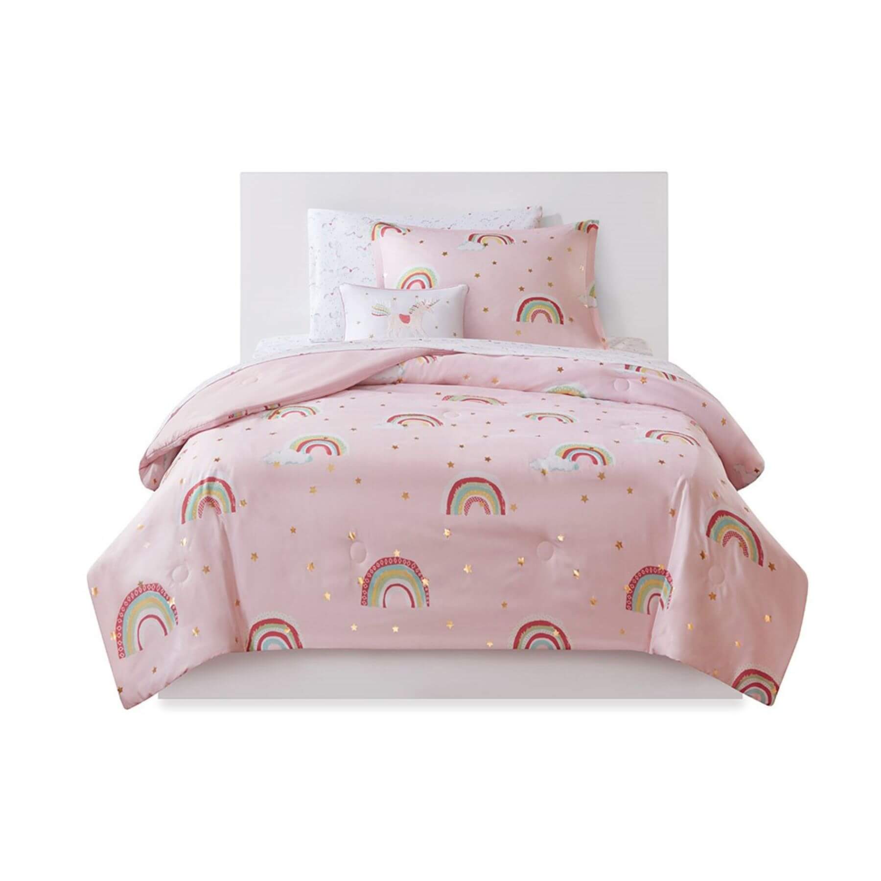 Alicia Rainbow and Metallic Stars Comforter Set