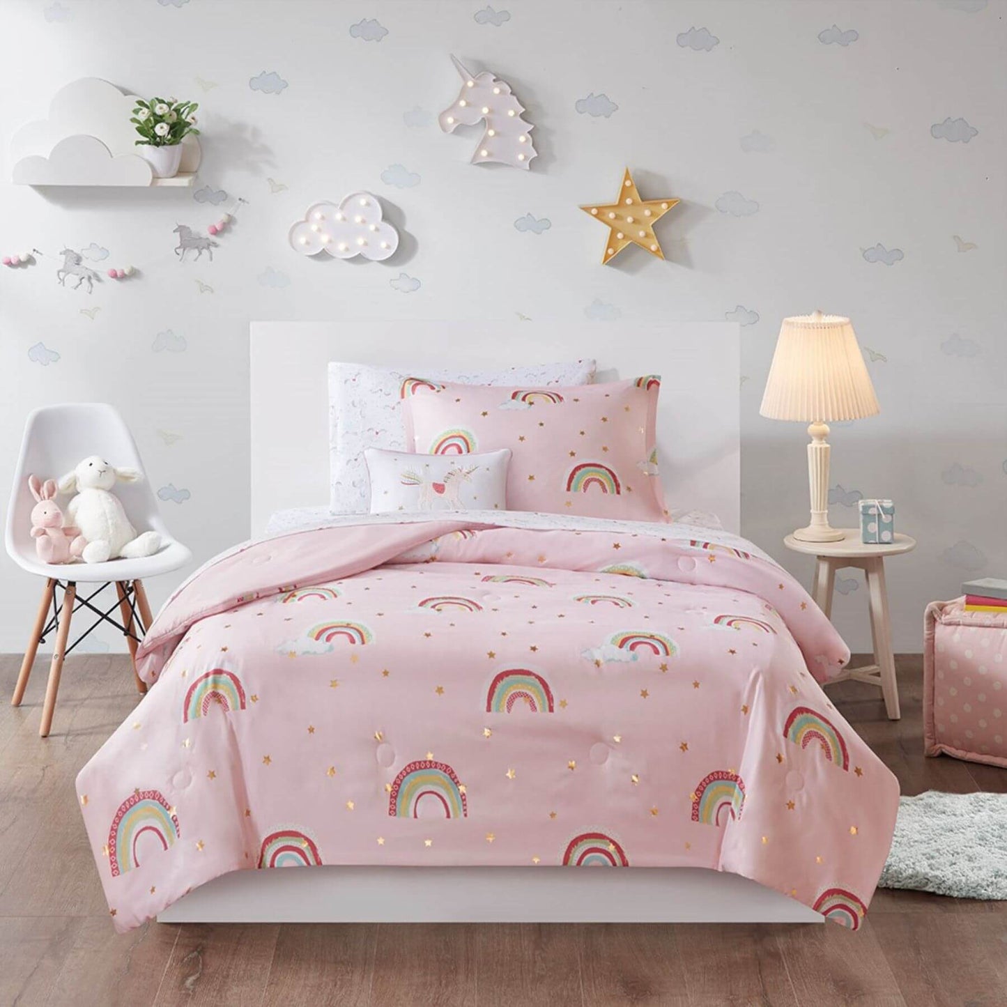 Alicia Rainbow and Metallic Stars Comforter Set