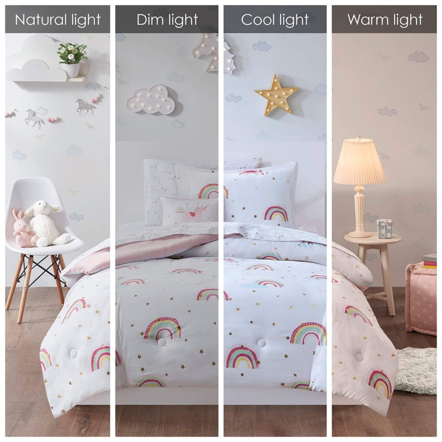 Alicia Rainbow and Metallic Stars Comforter Set White - 4 Degrees of Light View