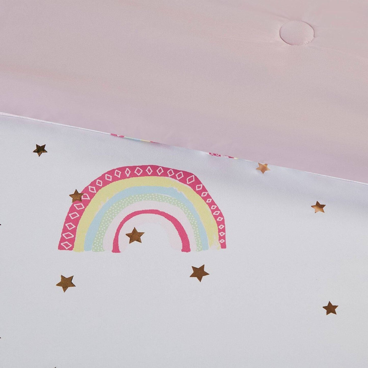 Detail View of Alicia Rainbow and Metallic Stars Comforter Set White