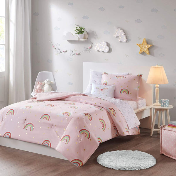 Alicia Rainbow and Metallic Stars Comforter Set