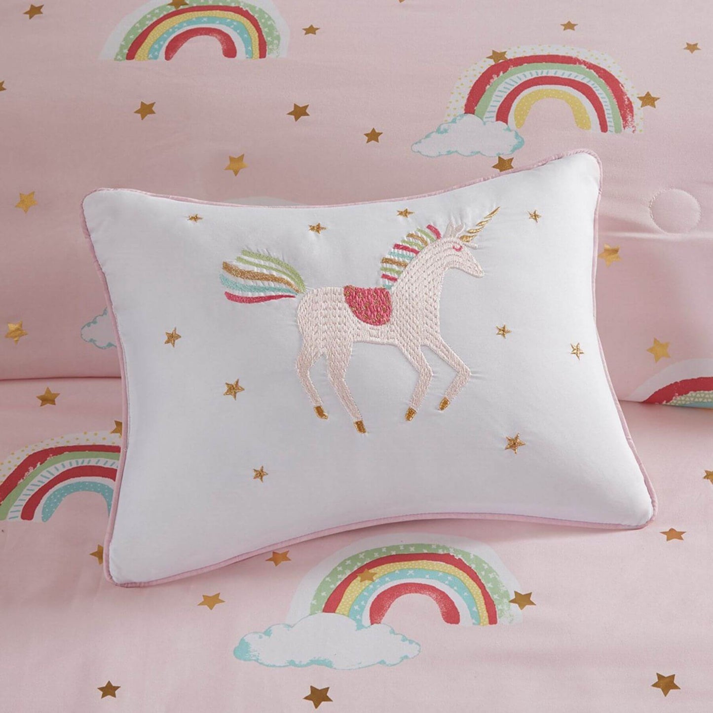 Alicia Rainbow and Metallic Stars Decorative Pillow