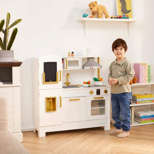 Boy Playing with Teamson Kids All-in-One Little Chef Munich Play Kitchen