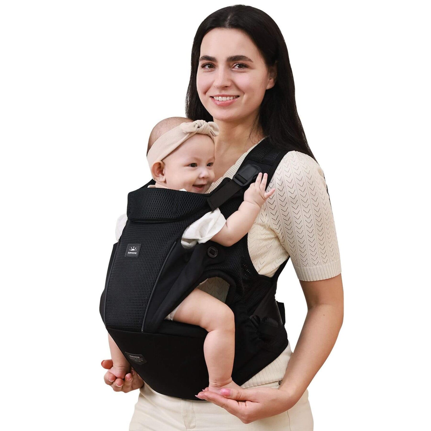 Woman carrying a baby in Sunveno All-in-One Baby Carrier