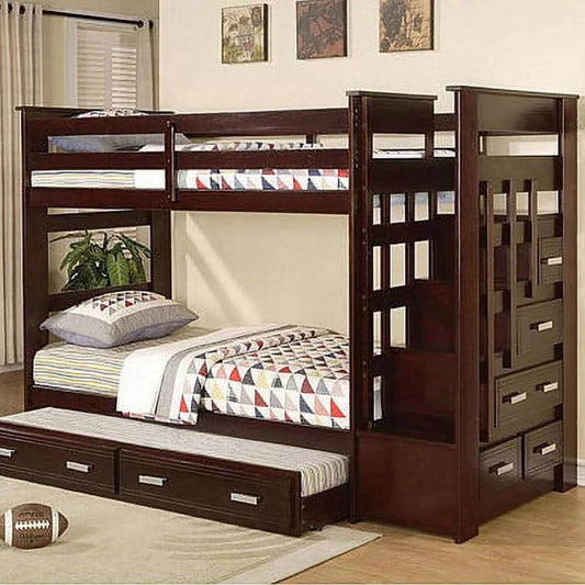 ACME Allentown Twin/Twin Wood Bunk Bed & Trundle | Espresso