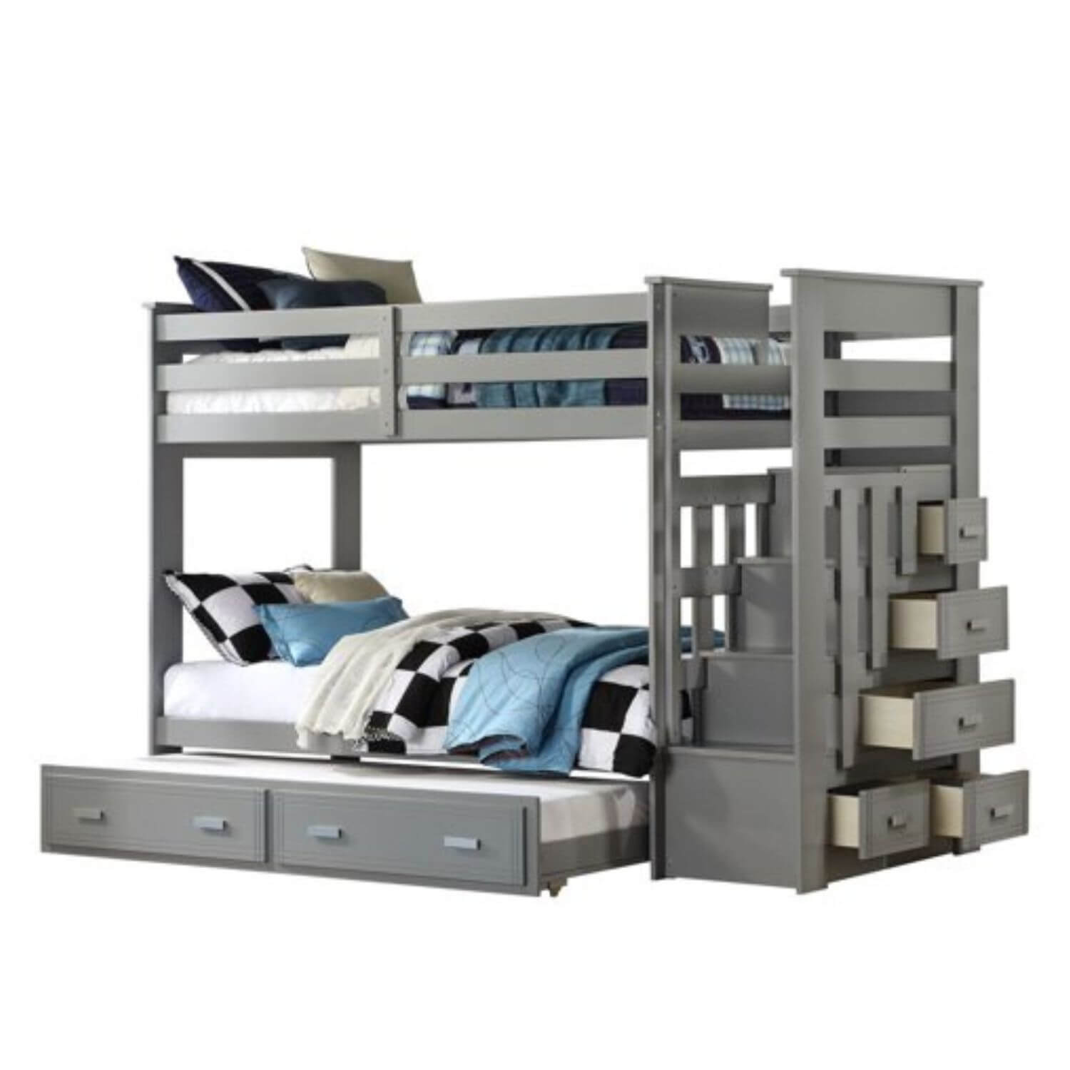 ACME Allentown Twin/Twin Wood Bunk Bed & Trundle | Gray