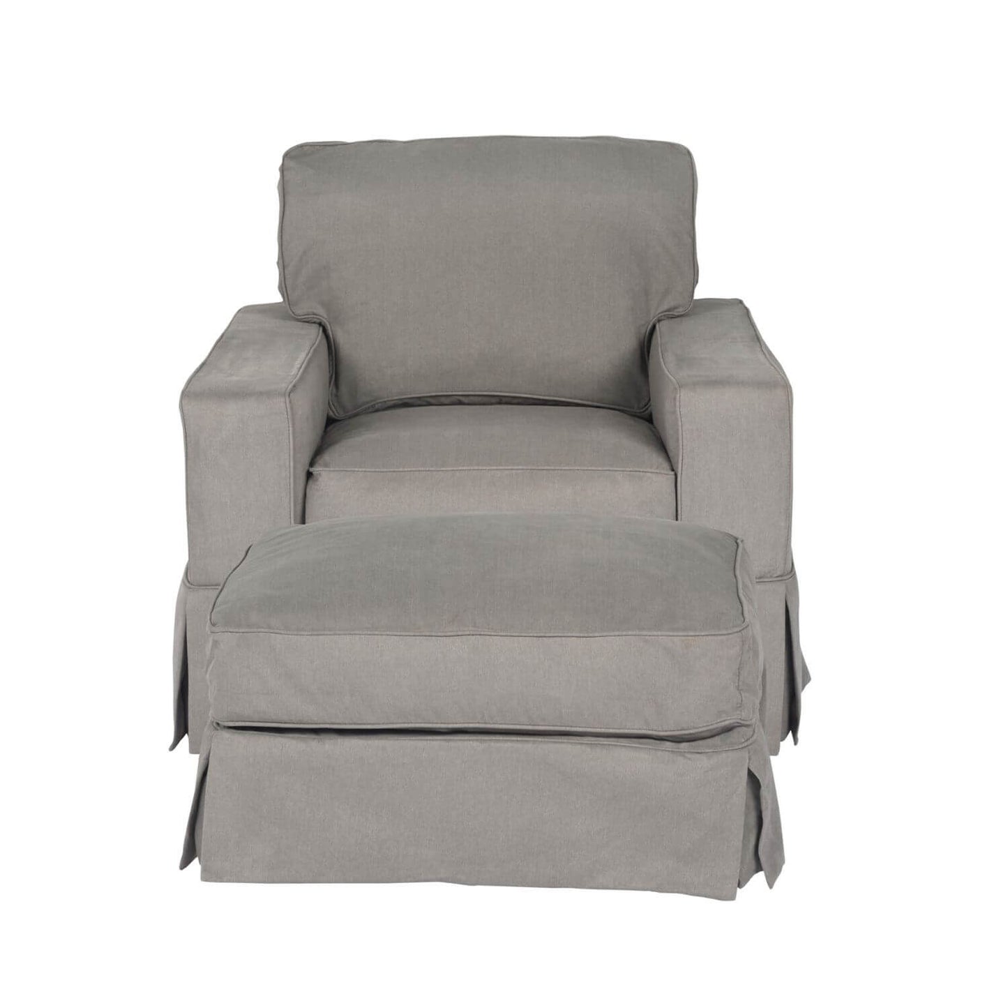 Sunset Trading Americana Slipcovered Chair & Ottoman | Gray Performance Fabric