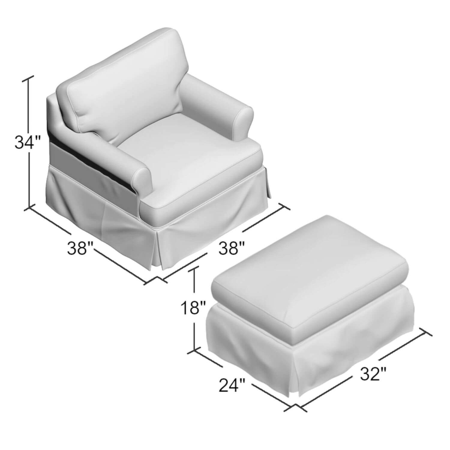 Sunset Trading Americana Slipcovered Chair & Ottoman Set | Light Gray Performance Fabric