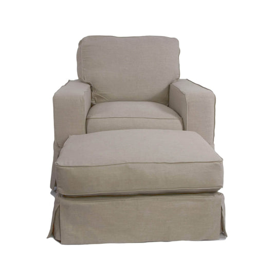 Sunset Trading Americana Slipcovered Chair & Ottoman Set | Light Gray Performance Fabric