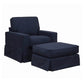 Sunset Trading Americana Slipcovered Chair & Ottoman Set | Navy Blue Performance Fabric