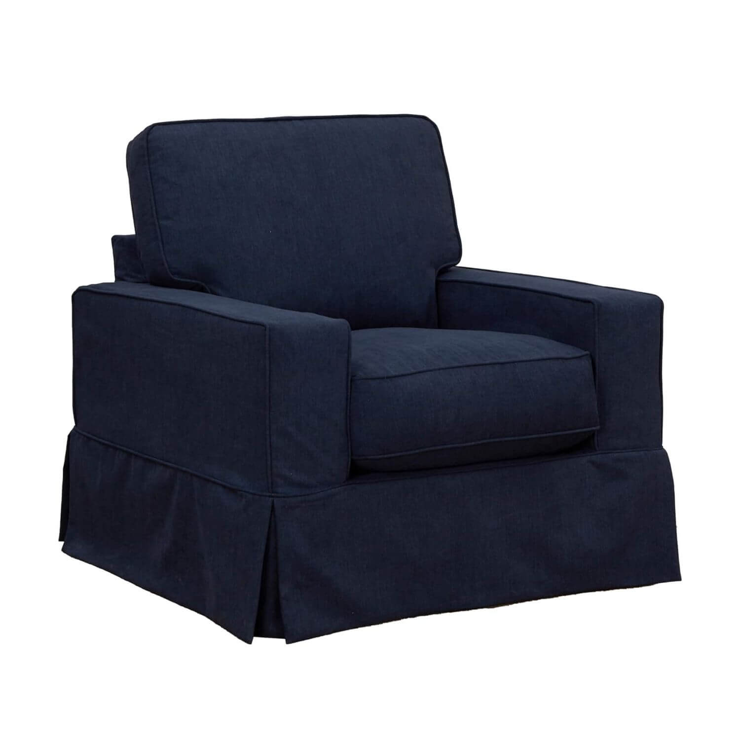 Sunset Trading Americana Slipcovered Chair & Ottoman Set | Navy Blue Performance Fabric