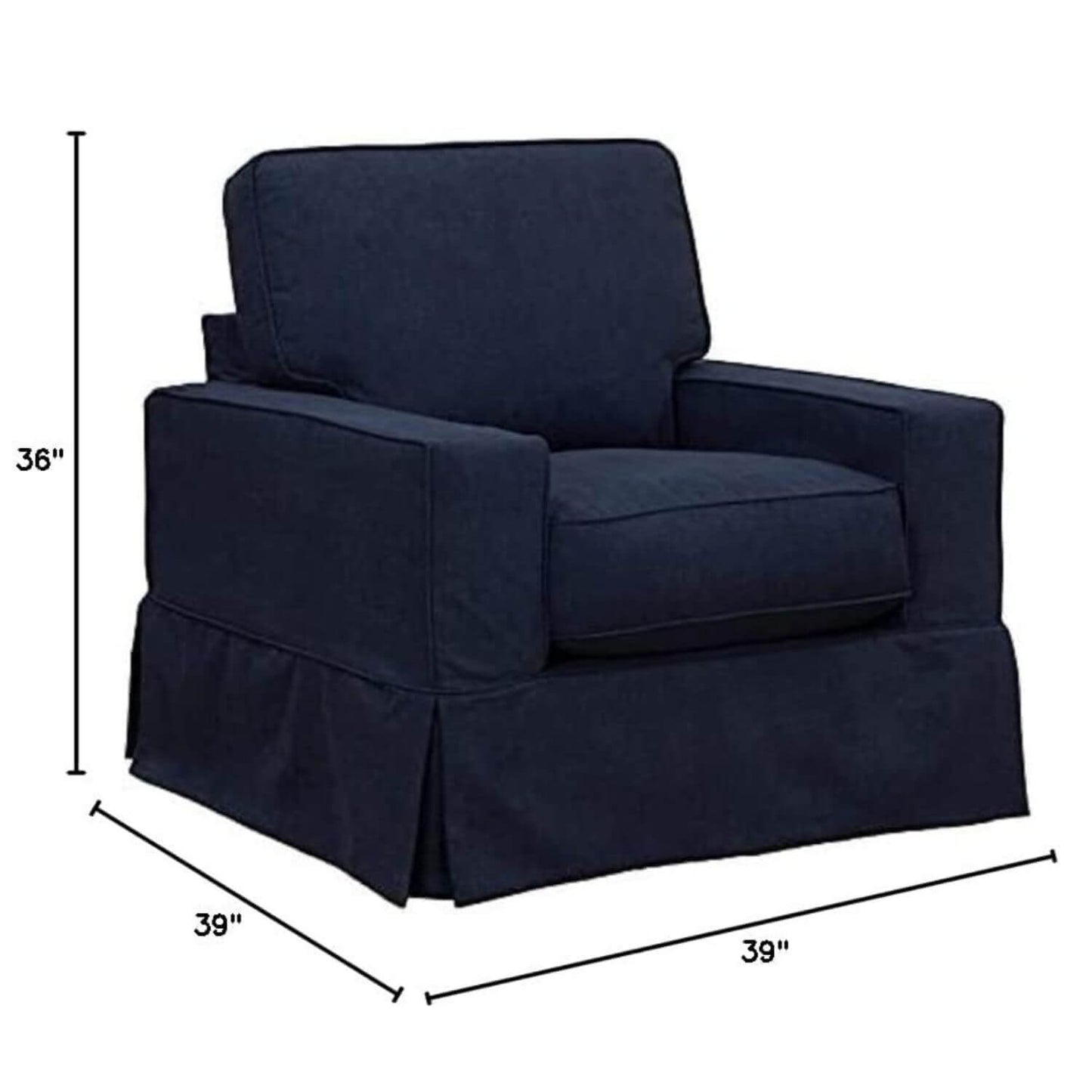 Sunset Trading Americana Slipcovered Chair & Ottoman Set | Navy Blue Performance Fabric