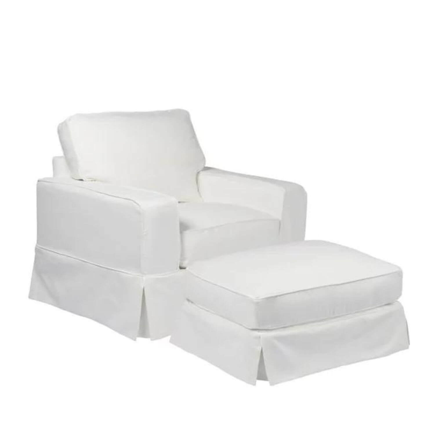 Sunset Trading Americana Slipcovered Chair & Ottoman Set | White Performance Fabric