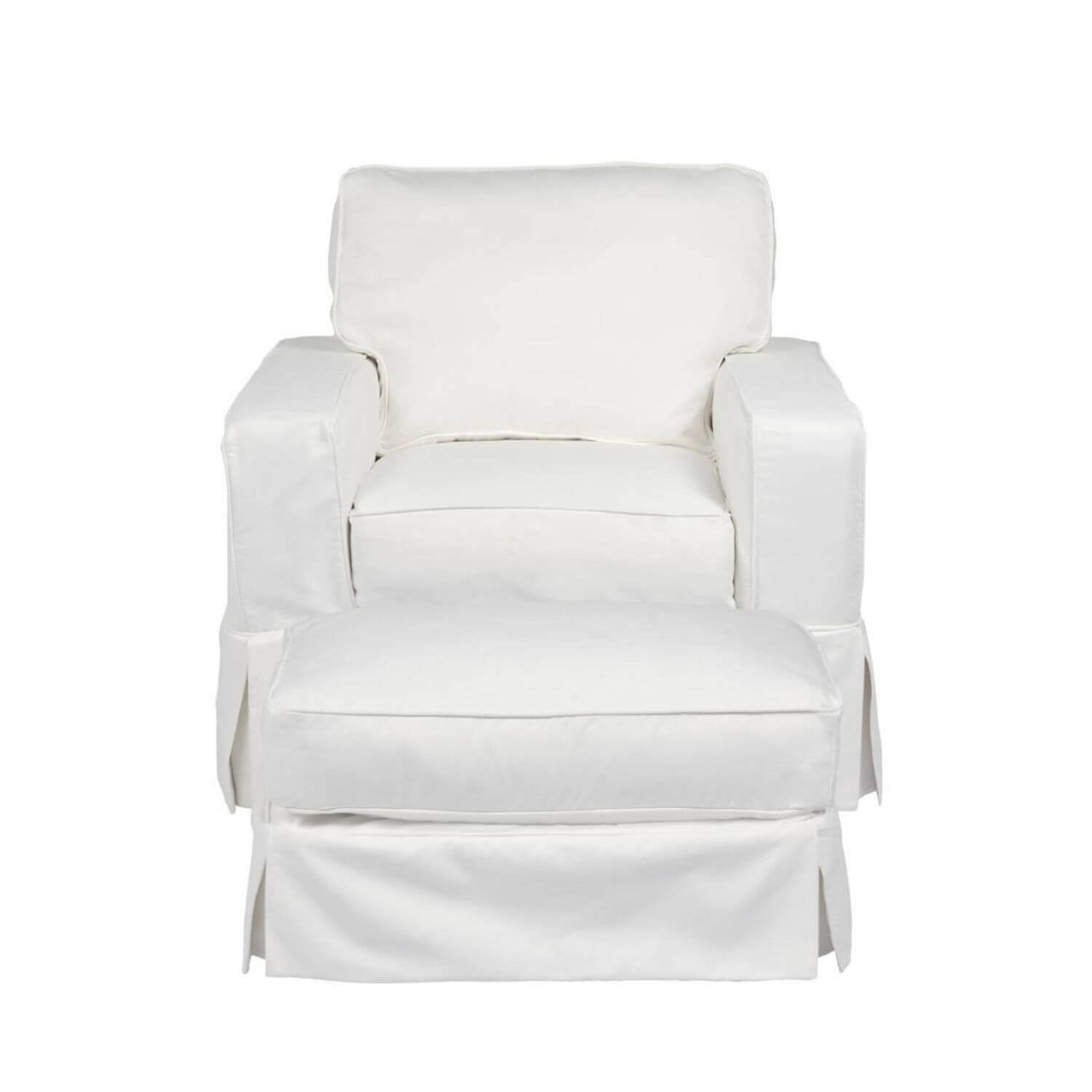 Sunset Trading Americana Slipcovered Chair & Ottoman Set | White Performance Fabric