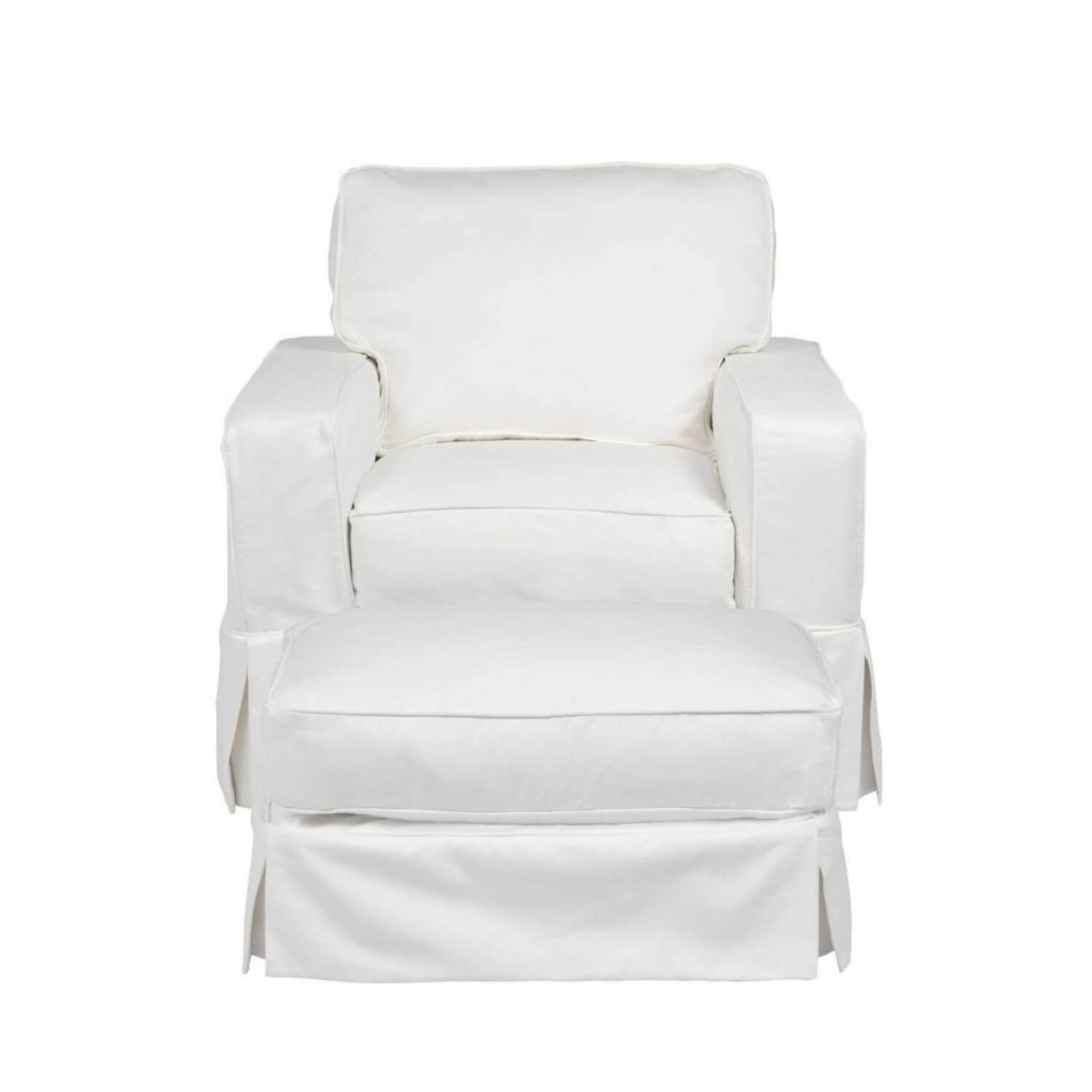 Sunset Trading Americana Slipcovered Chair & Ottoman Set | White Performance Fabric