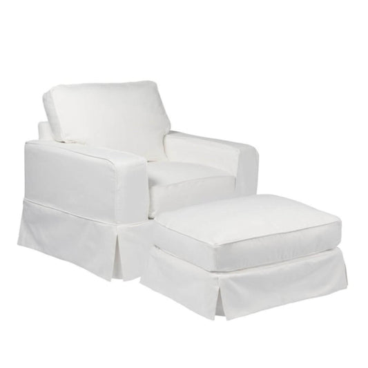 Sunset Trading Americana Slipcovered Chair & Ottoman Set | White Performance Fabric