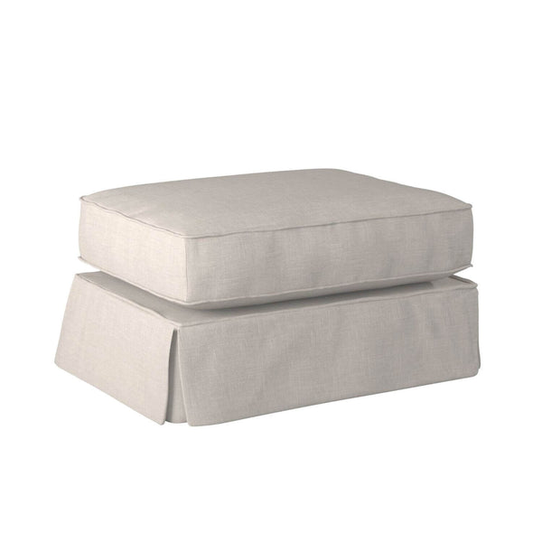 Sunset Trading Americana Box Cushion Slipcovered Ottoman | Light Gray Performance Fabric