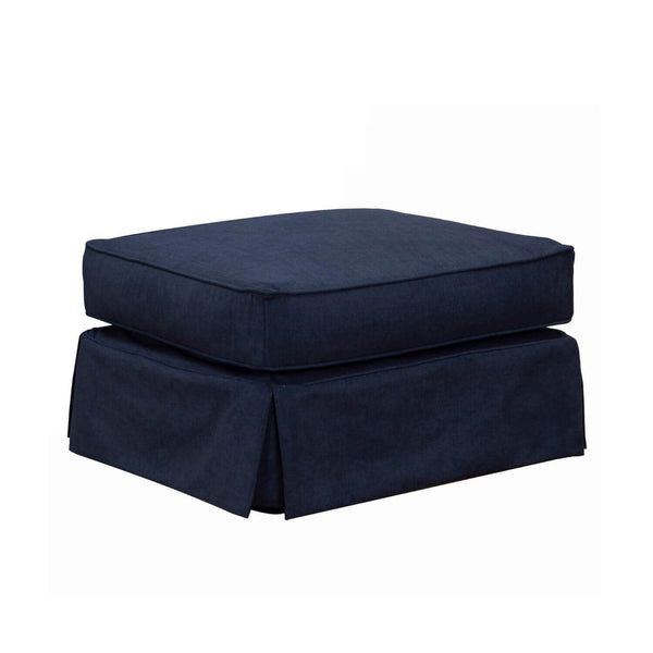 Sunset Trading Americana Box Cushion Slipcovered Ottoman | Navy Blue Performance Fabric