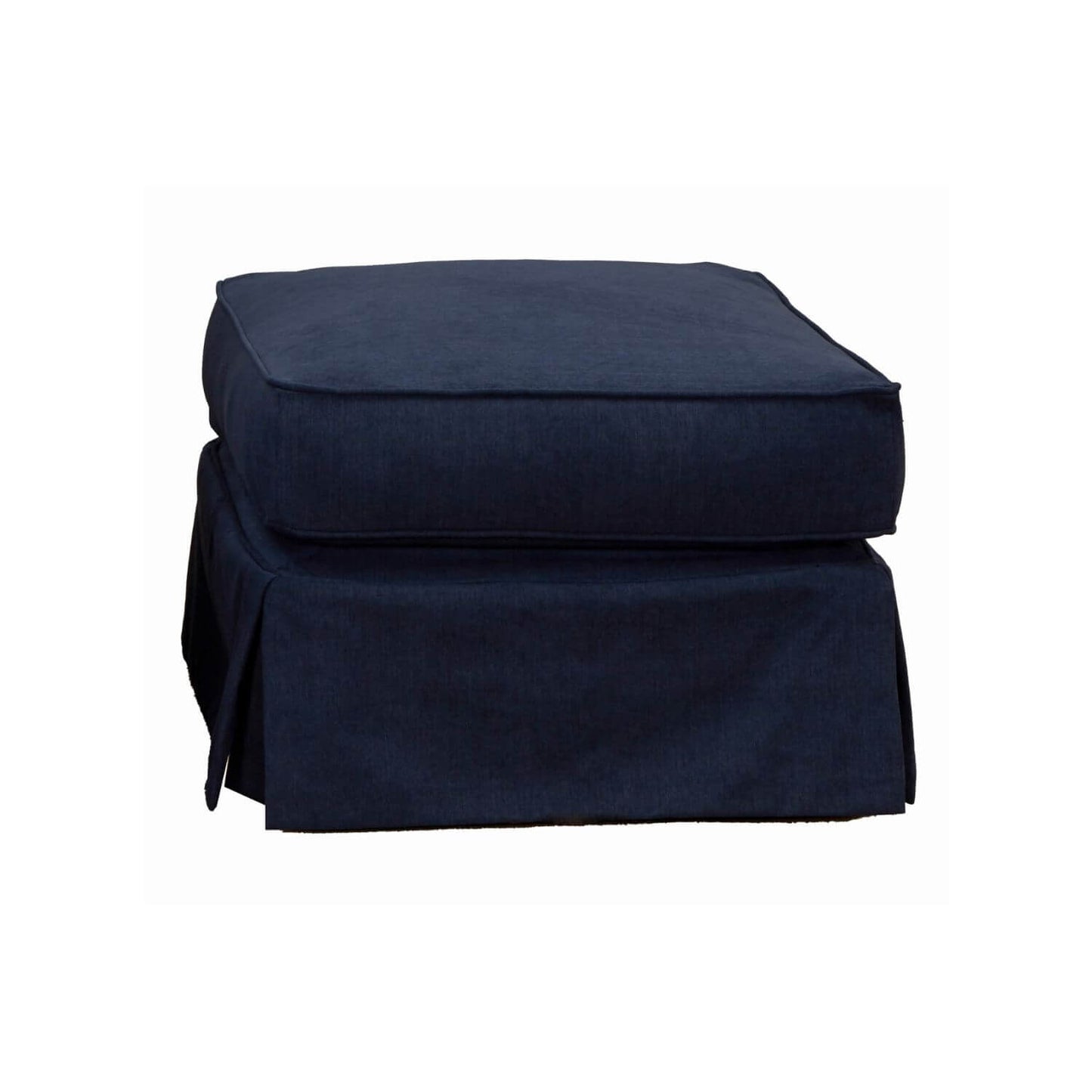 Sunset Trading Americana Box Cushion Slipcovered Ottoman | Navy Blue Performance Fabric