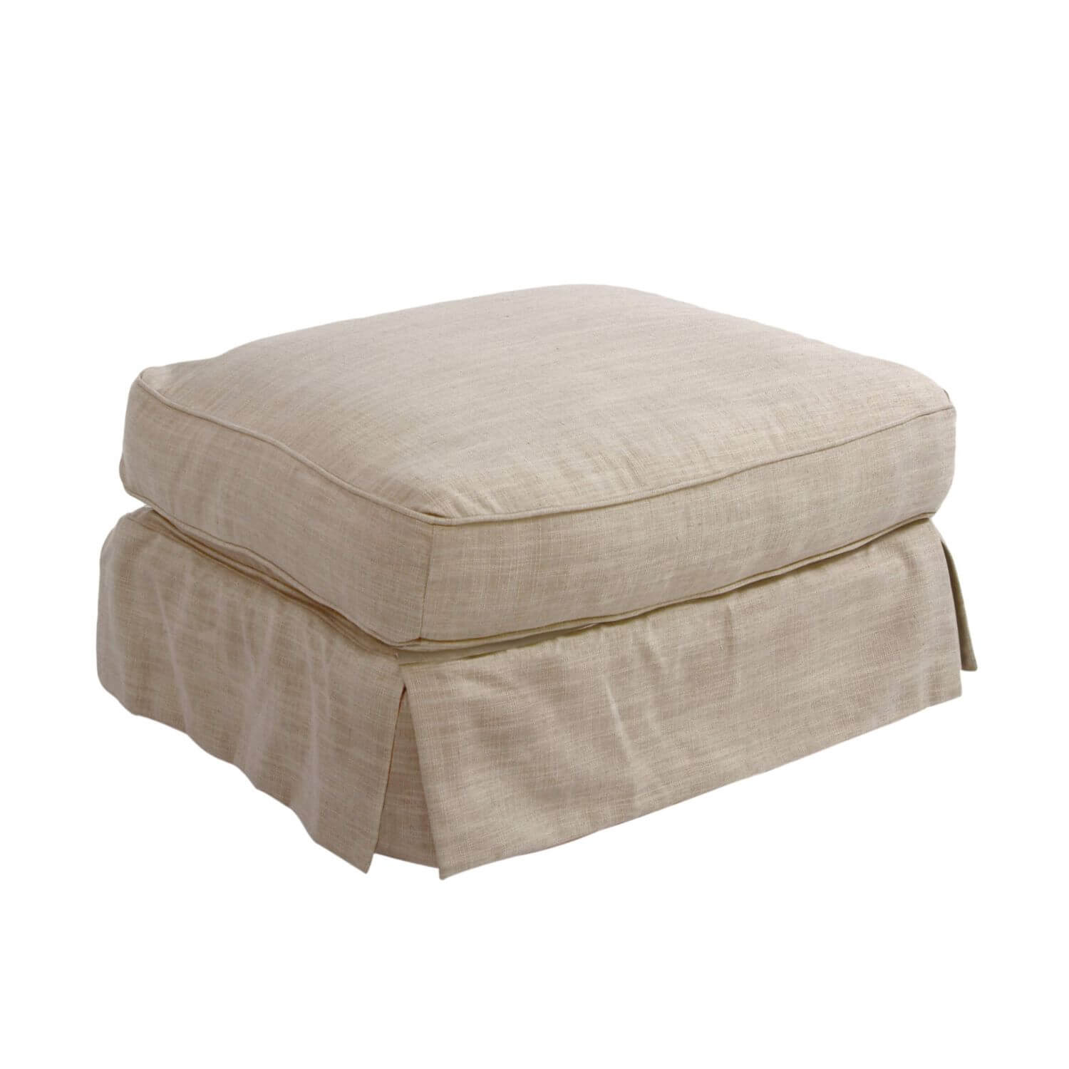 Sunset Trading Americana Box Cushion Slipcovered Ottoman | Linen Tan