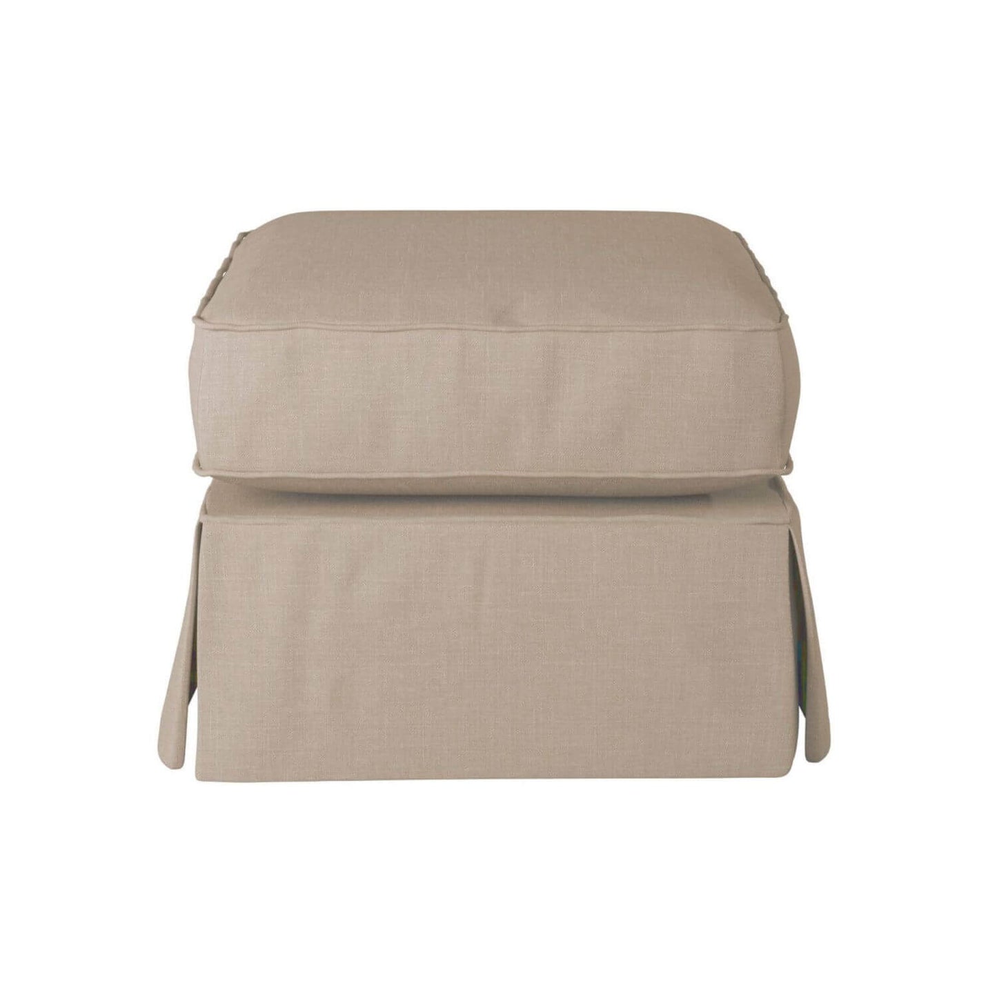 Sunset Trading Americana Box Cushion Slipcovered Ottoman | Linen Tan