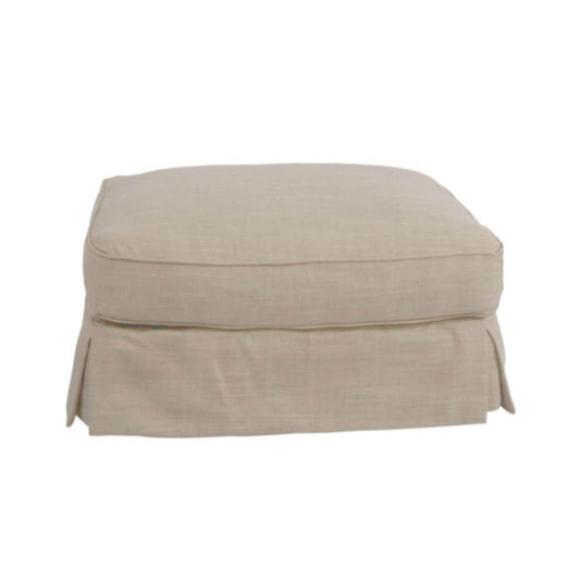 Sunset Trading Americana Box Cushion Slipcovered Ottoman | Linen Tan