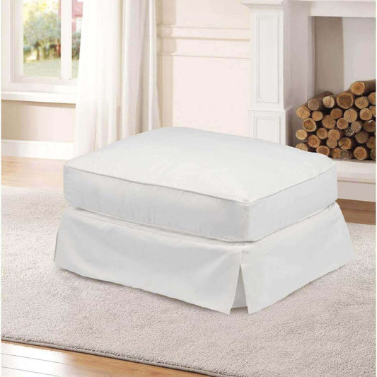 Sunset Trading Americana Box Cushion Slipcovered Ottoman | White Performance Fabric