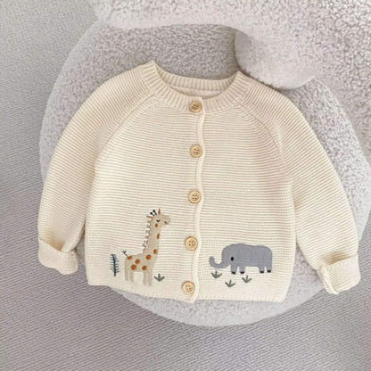 Animal Embroidery Sweater Cardigan on a soft gray background