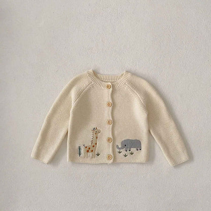 Animal Embroidery Sweater Cardigan on a light gray background