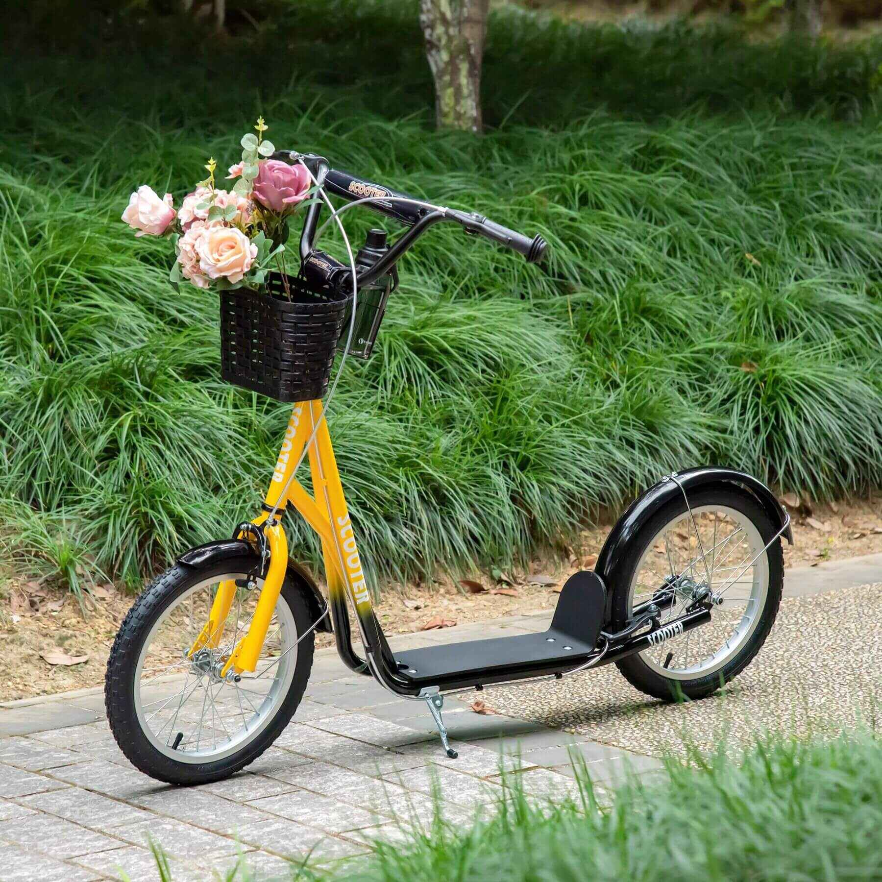 Aosom Youth Scooter - Yellow on a grassy background