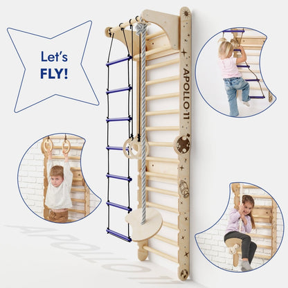 Goodevas Apollo Swedish Wall / Climbing ladder for Little Austronauts + Moon swing Set + Slide Board