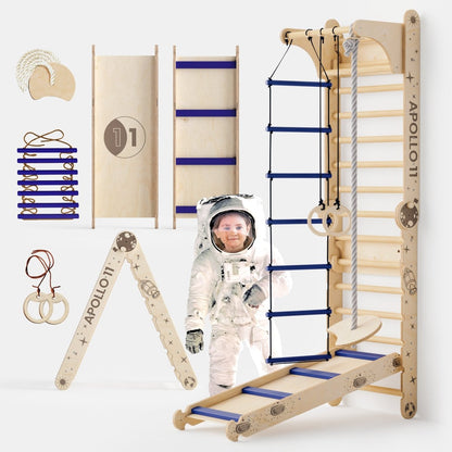 Goodevas Apollo Swedish Wall / Climbing ladder for Little Austronauts + Moon swing Set + Slide Board