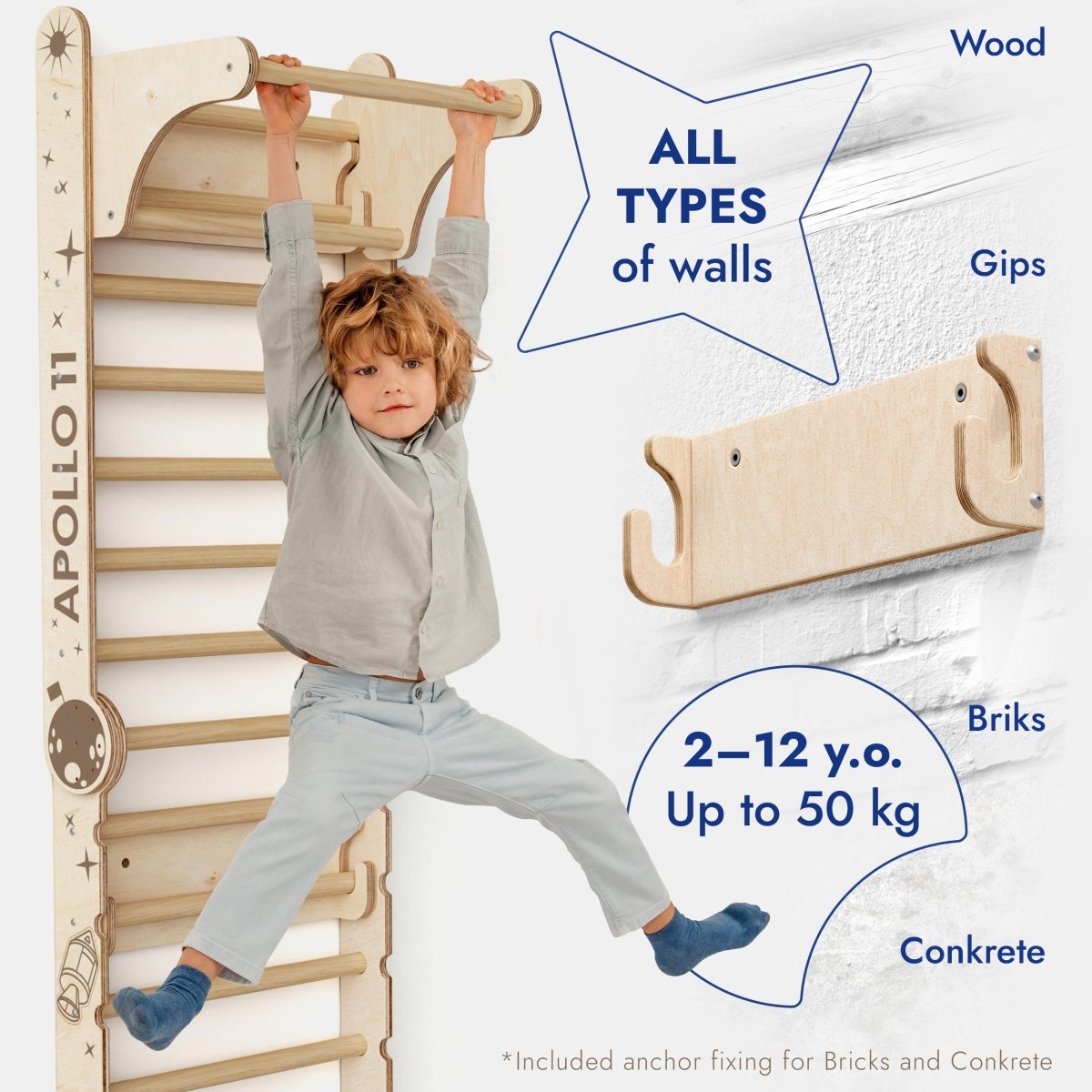 Goodevas Apollo Swedish Wall / Climbing ladder for Little Austronauts + Moon swing Set + Slide Board