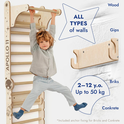 Goodevas Apollo Swedish Wall / Climbing ladder for Little Austronauts + Moon swing Set + Slide Board
