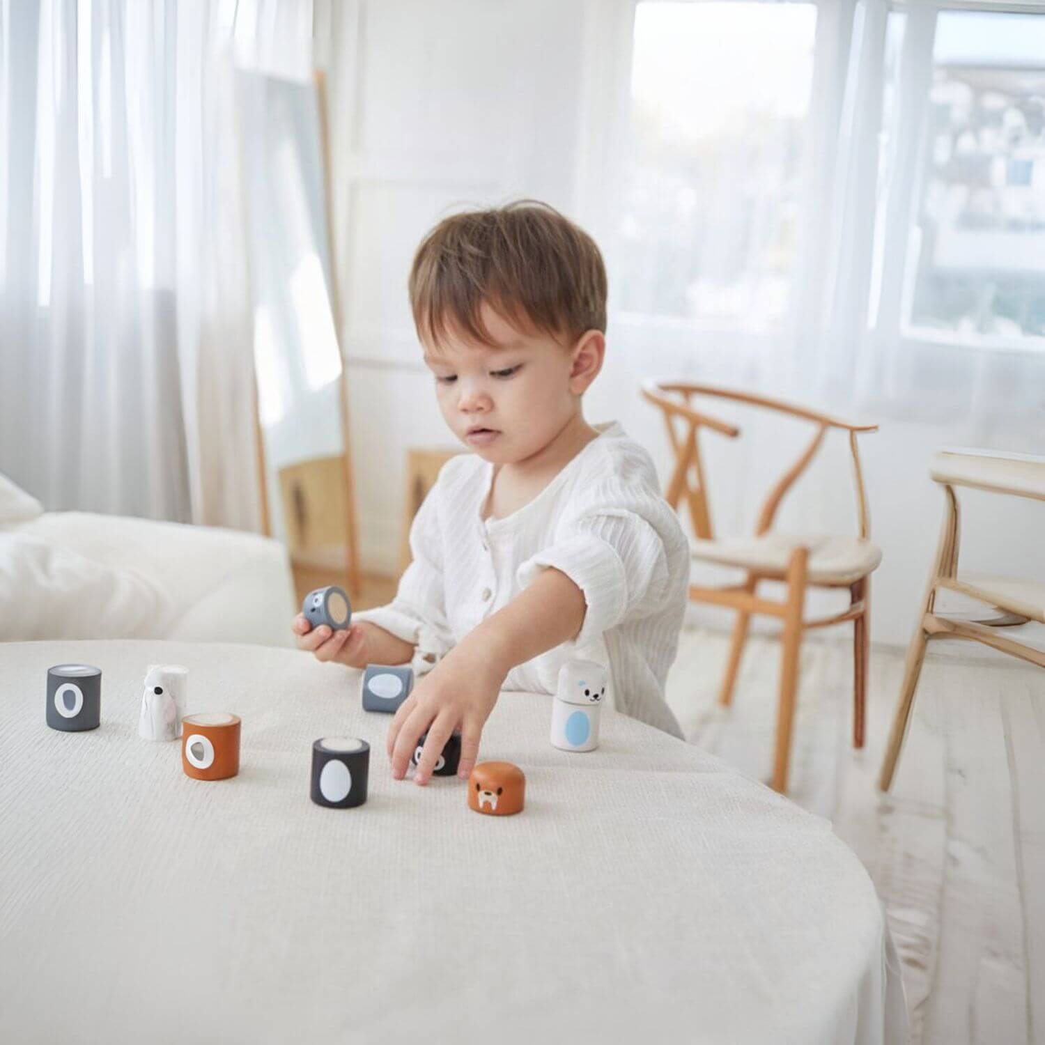 Boy Playing PlanToys Arctic Animal Matching