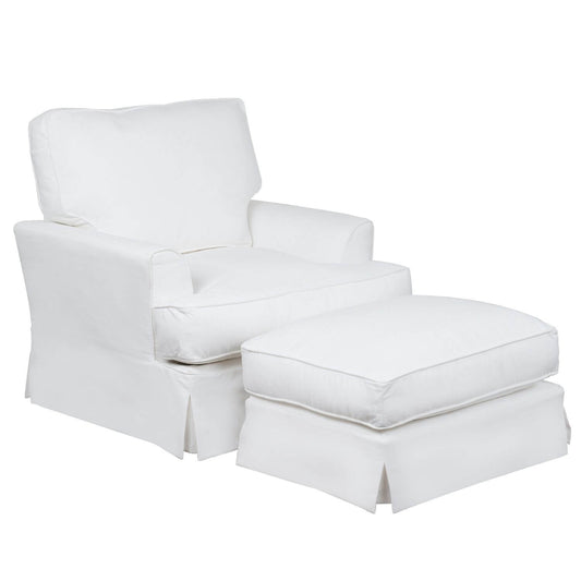 Sunset Trading Ariana Slipcovered Chair and Ottoman Set | White Performance Fabric