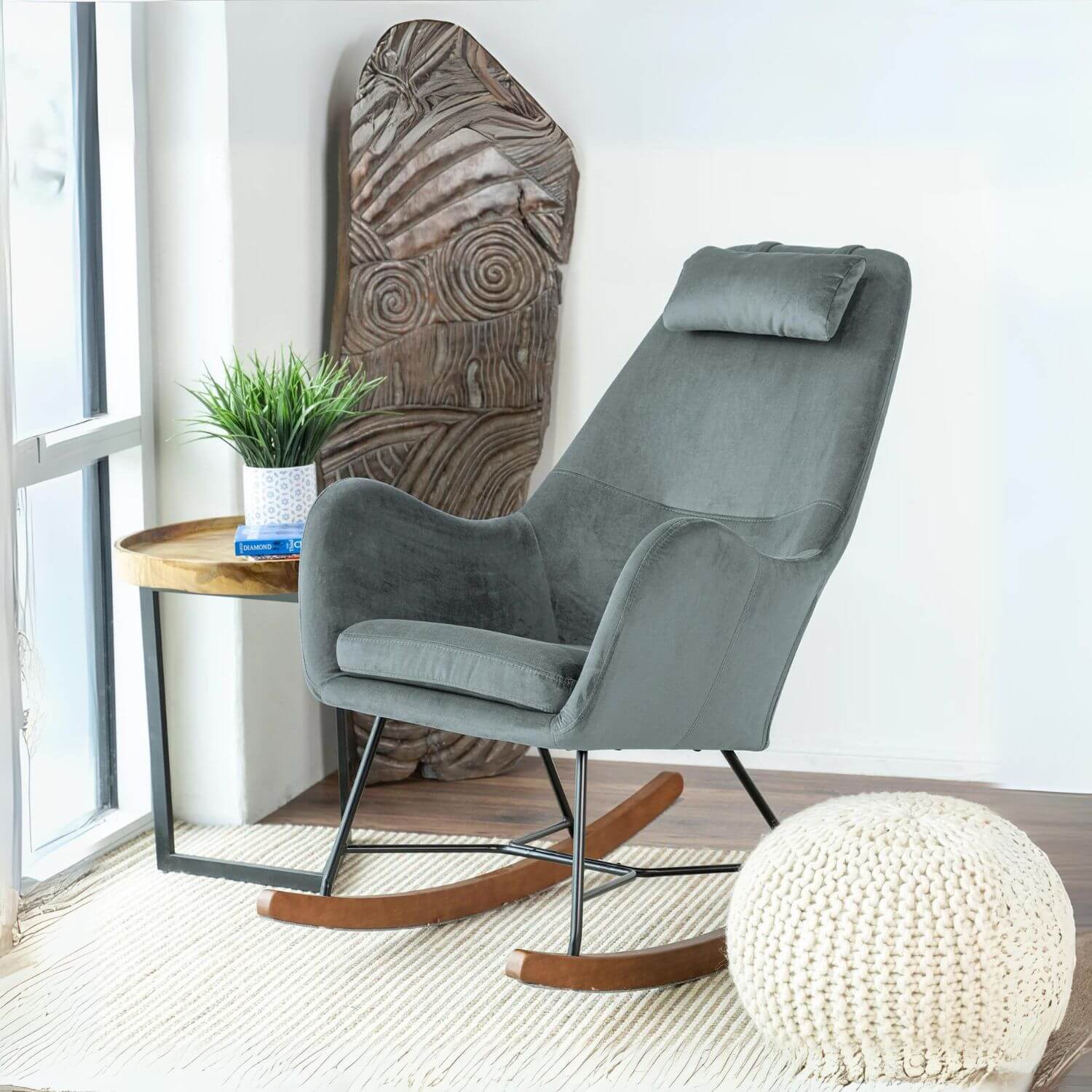 Ashcroft Chelsea Gray Velvet Fabric Nursery Rocking Chair - Lifestyle