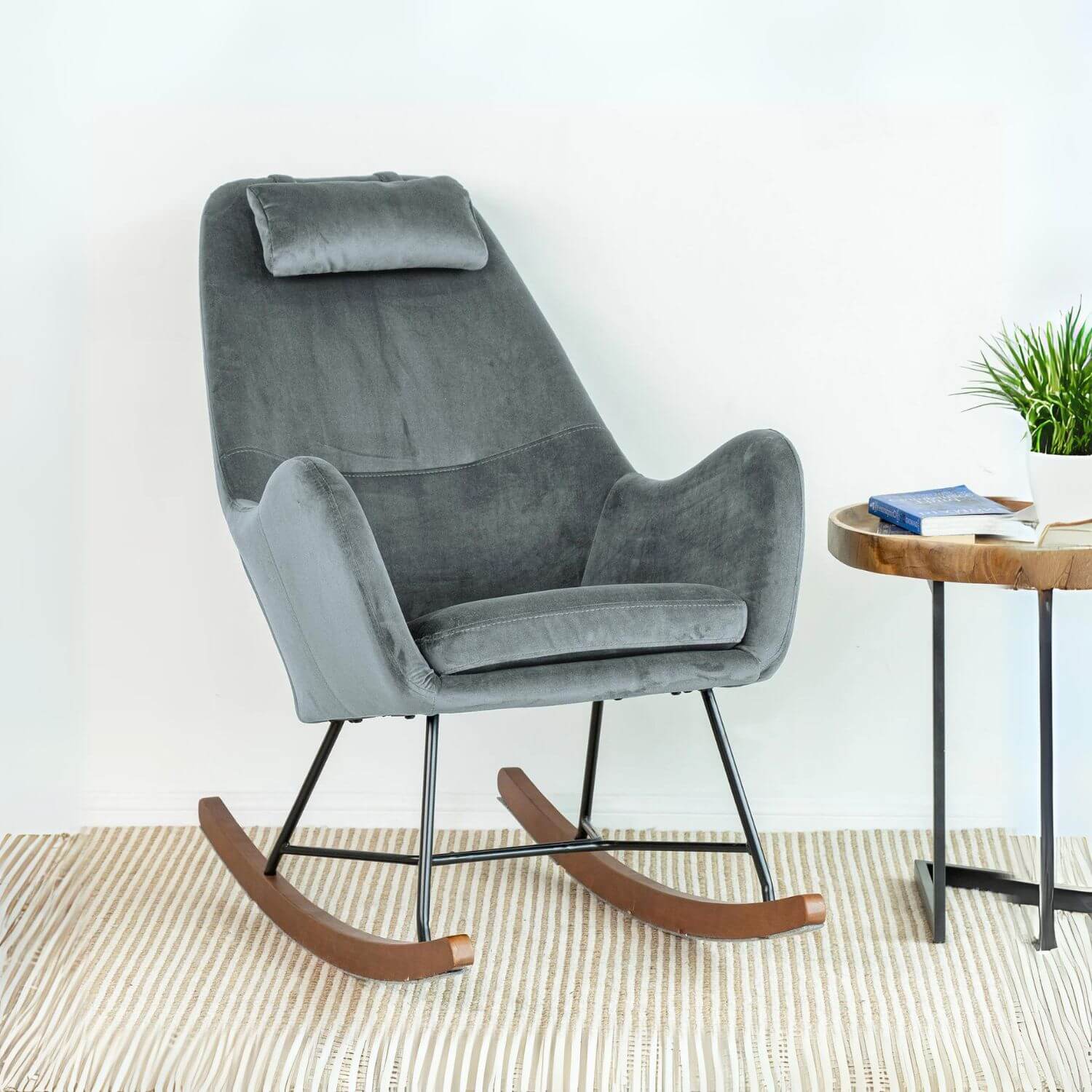 Ashcroft Chelsea Gray Velvet Fabric Nursery Rocking Chair - Lifestyle