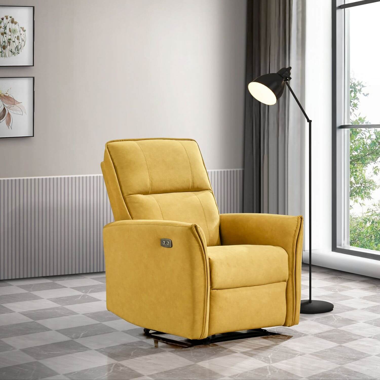 Ashcroft Asheville Dark Yellow Suede Recliner Chair