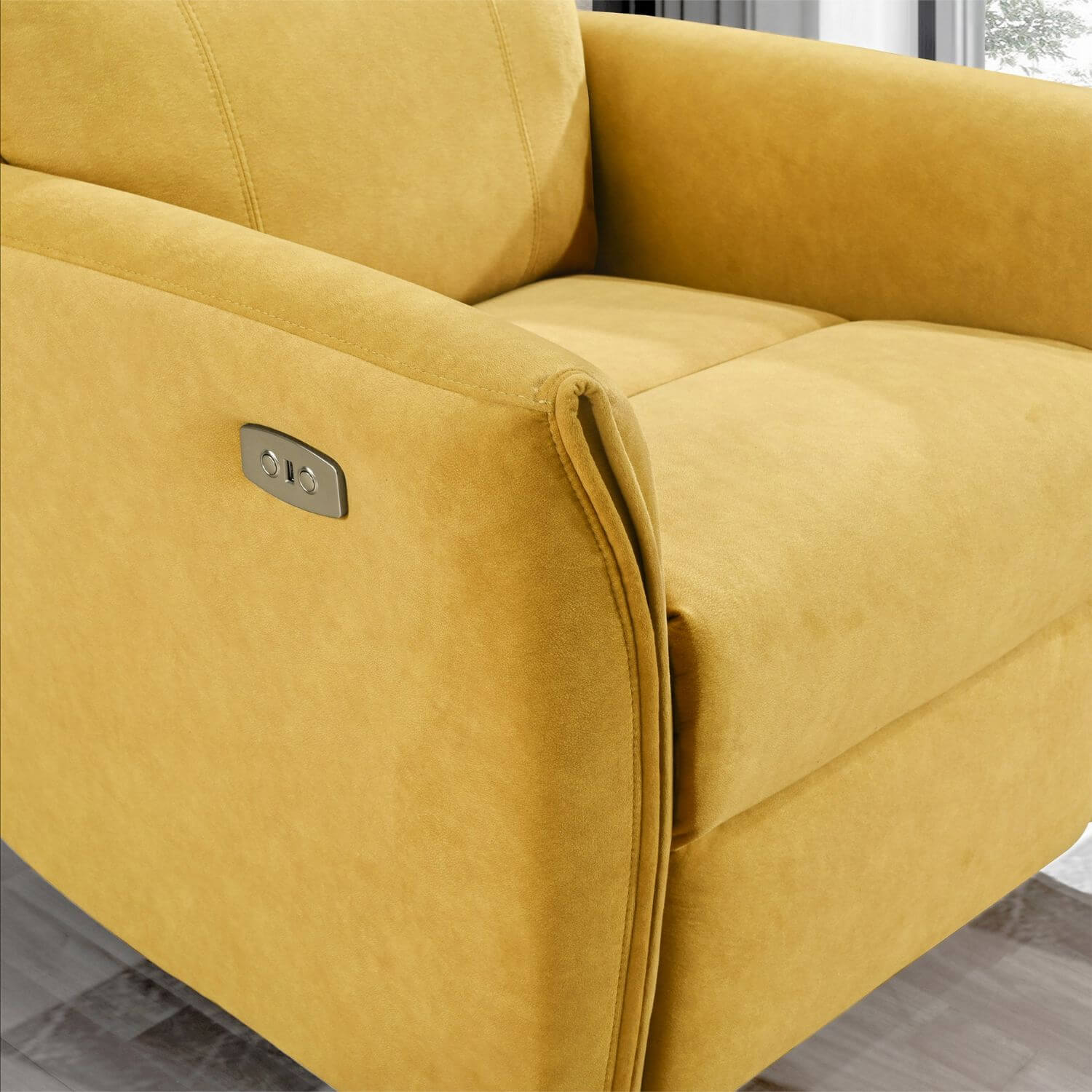 Detail of Ashcroft Asheville Dark Yellow Suede Recliner Chair