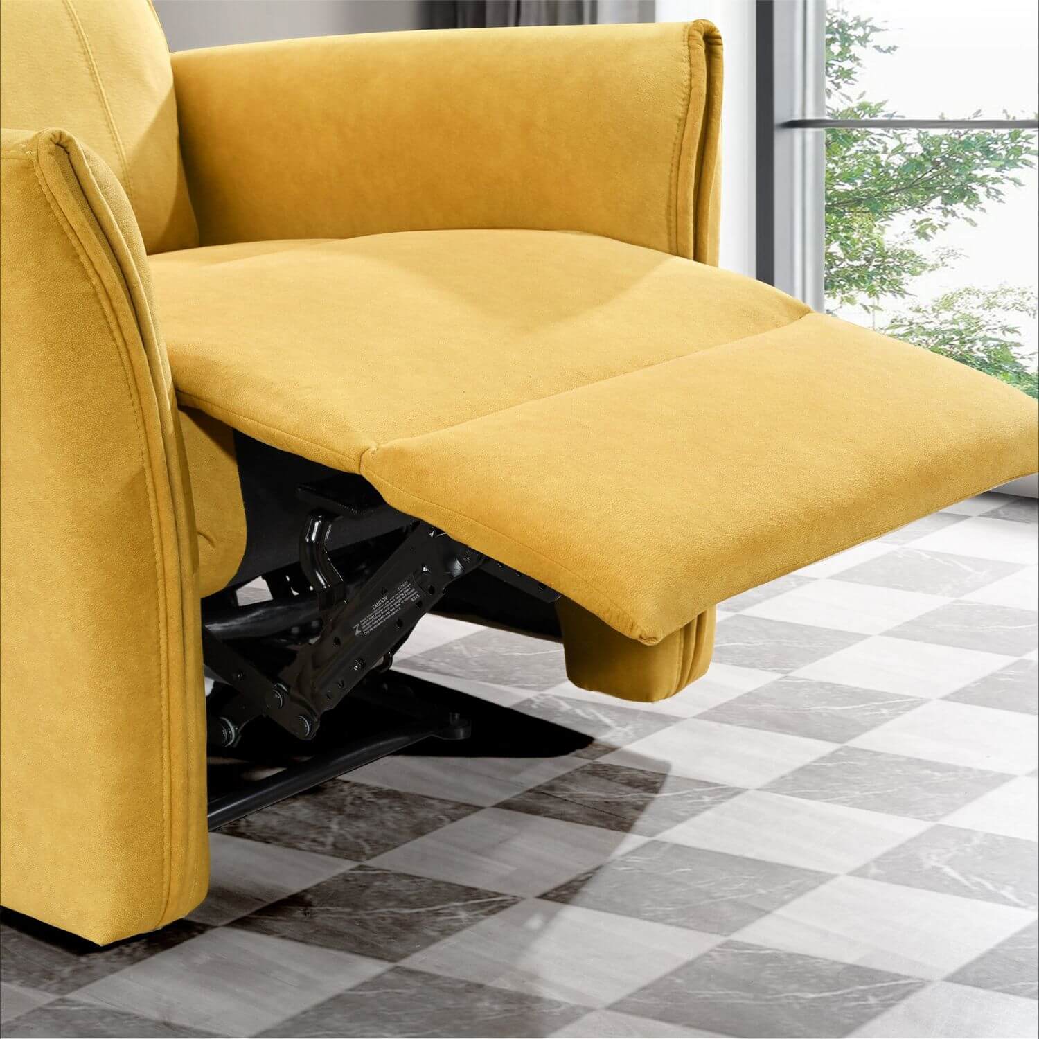 Detail of Ashcroft Asheville Dark Yellow Suede Recliner Chair