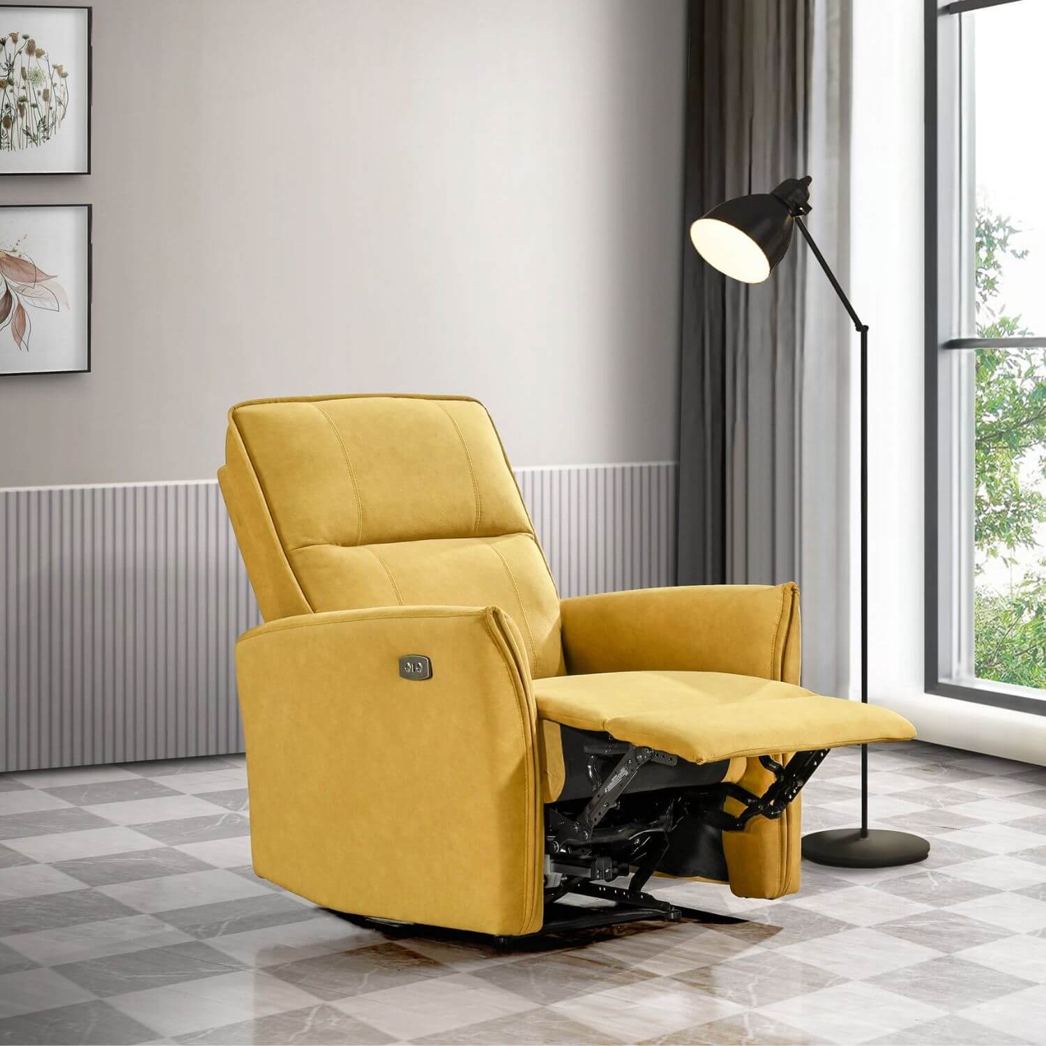 Ashcroft Asheville Dark Yellow Suede Recliner Chair