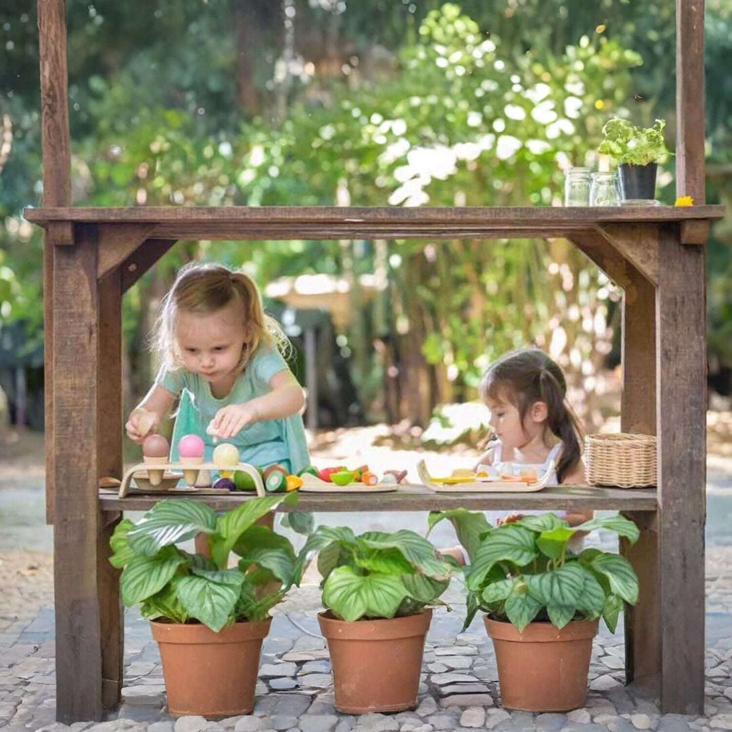 Girls Playing PlanToys Assorted Fruit & Vegetable